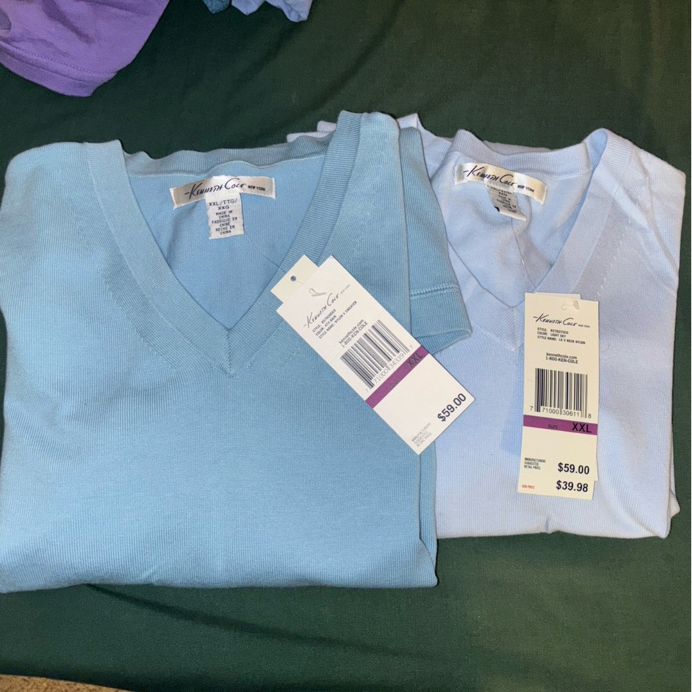Kenneth Cole Light Blue V-Neck Sweater lot of 2